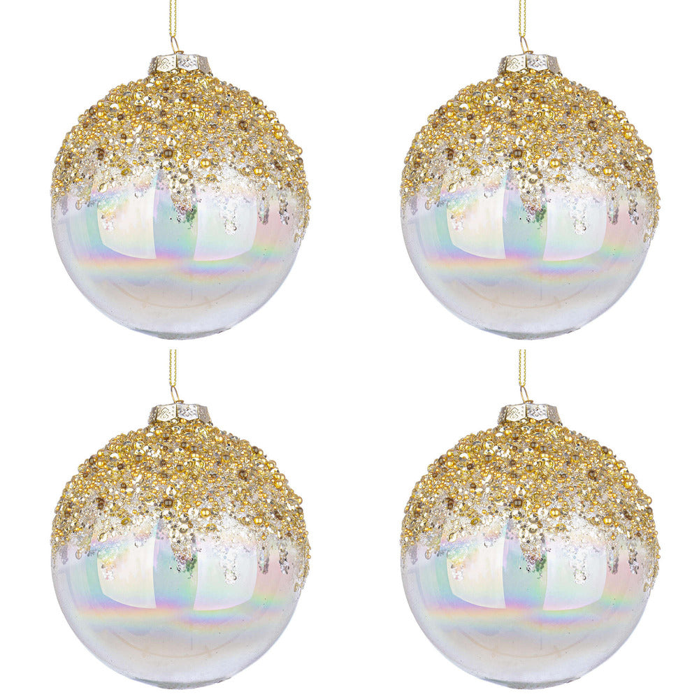Palline di Natale in Vetro Iridescente e Brillantini Oro Alisia Diametro: 100 mm
