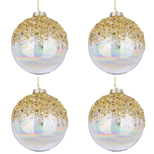 Palline di Natale in Vetro Iridescente e Brillantini Oro Alisia Diametro: 100 mm