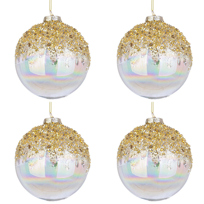 Palline di Natale in Vetro Iridescente e Brillantini Oro Alisia Diametro: 100 mm