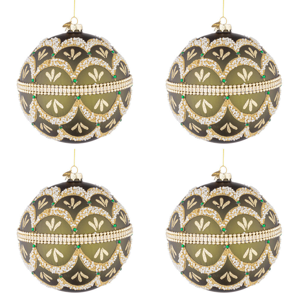 Palline di Natale in Vetro Verde e Perline Beloved Diametro: 100 mm