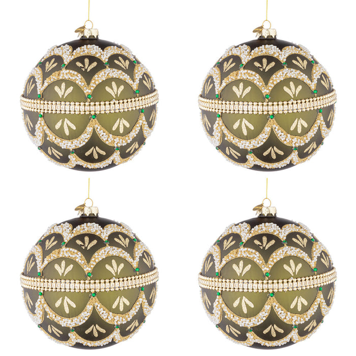 Palline di Natale in Vetro Verde e Perline Beloved Diametro: 100 mm