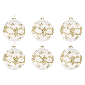 Palline di Natale in Vetro Bianche con Decorazioni Oro Garish Diametro: 80 mm