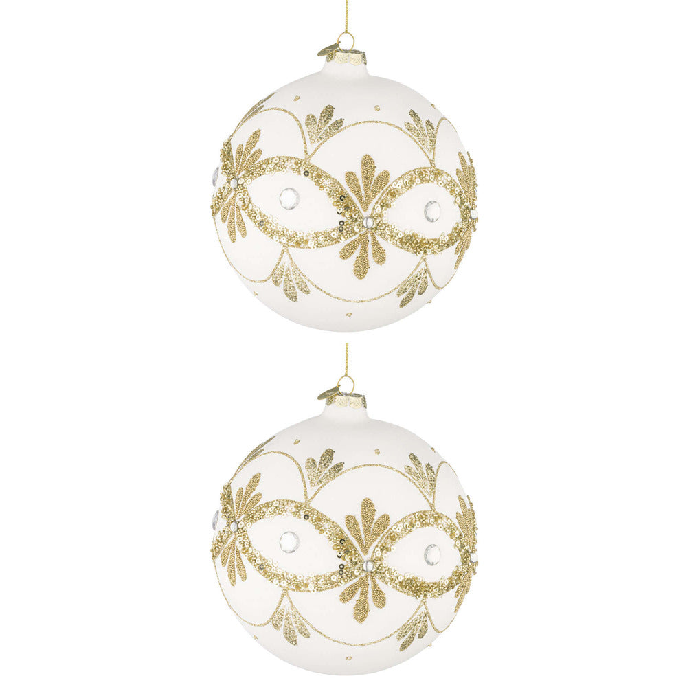 Palline di Natale in Vetro Bianche con Decorazioni Oro Garish Diametro: 150 mm