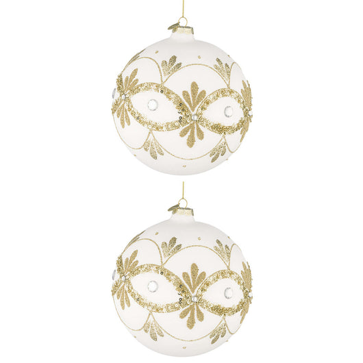 Palline di Natale in Vetro Bianche con Decorazioni Oro Garish Diametro: 150 mm