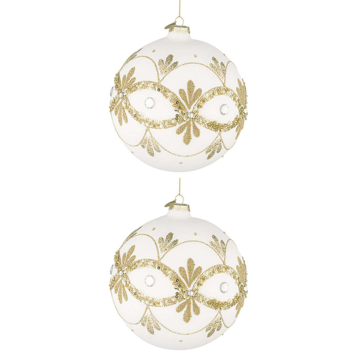 Palline di Natale in Vetro Bianche con Decorazioni Oro Garish Diametro: 150 mm