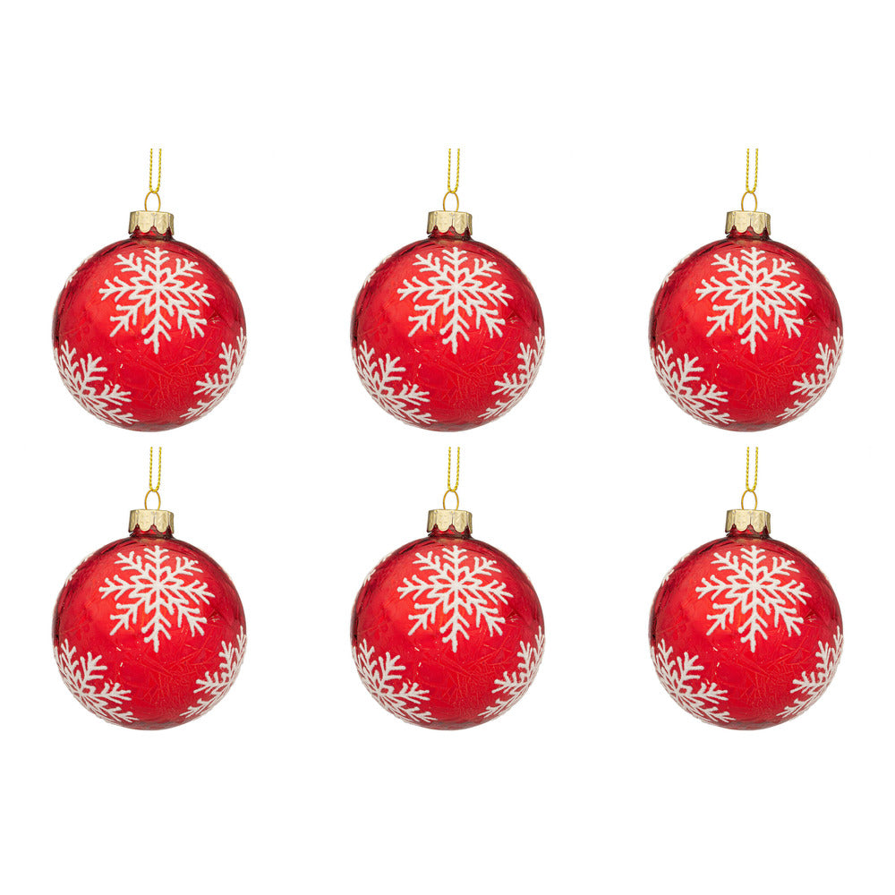 Palline di Natale in Vetro Rosse e Fiocco di Neve Blizzard Diametro: 80 mm