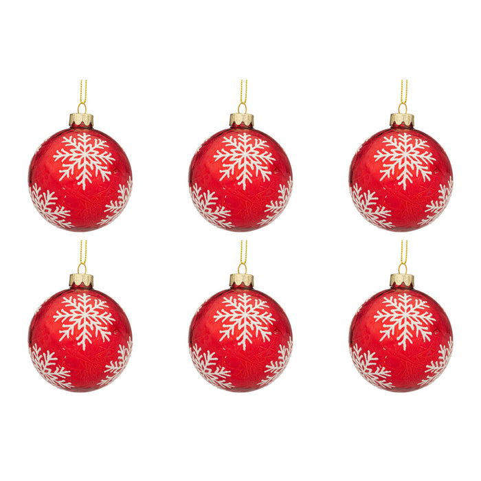 Palline di Natale in Vetro Rosse e Fiocco di Neve Blizzard Diametro: 80 mm