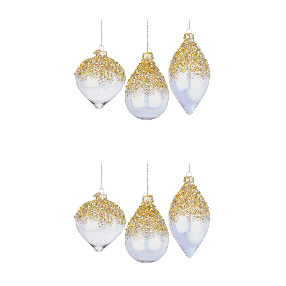 Pendagli di Natale in Vetro Iridescente e Brillantini Oro Alisia