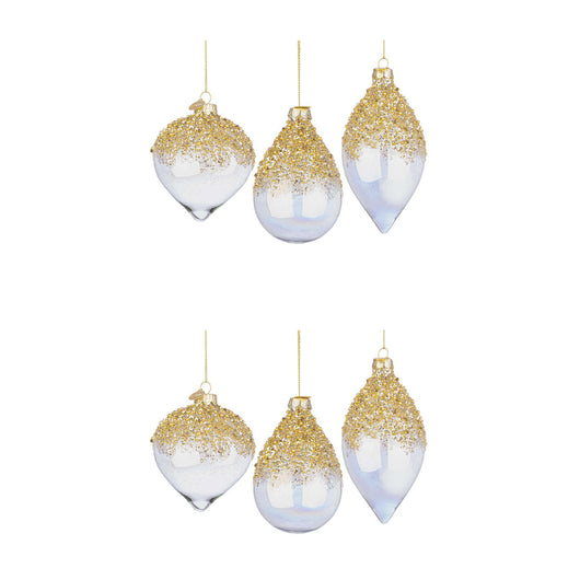 Pendagli di Natale in Vetro Iridescente e Brillantini Oro Alisia