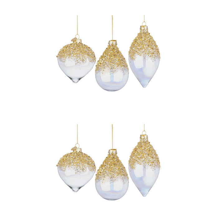 Pendagli di Natale in Vetro Iridescente e Brillantini Oro Alisia