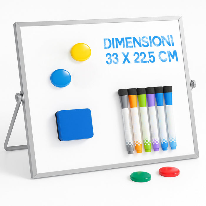 Lavagna Magnetica Cancellabile Doppia Faccia Pennarelli e Cancellino 33x22.5cm
