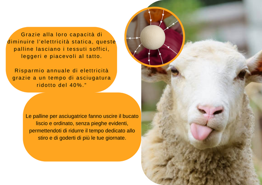 6 Palline per Asciugatrice in Lana Merino Naturale della Nuova Zelanda con Olio Essenziale alla Lavanda