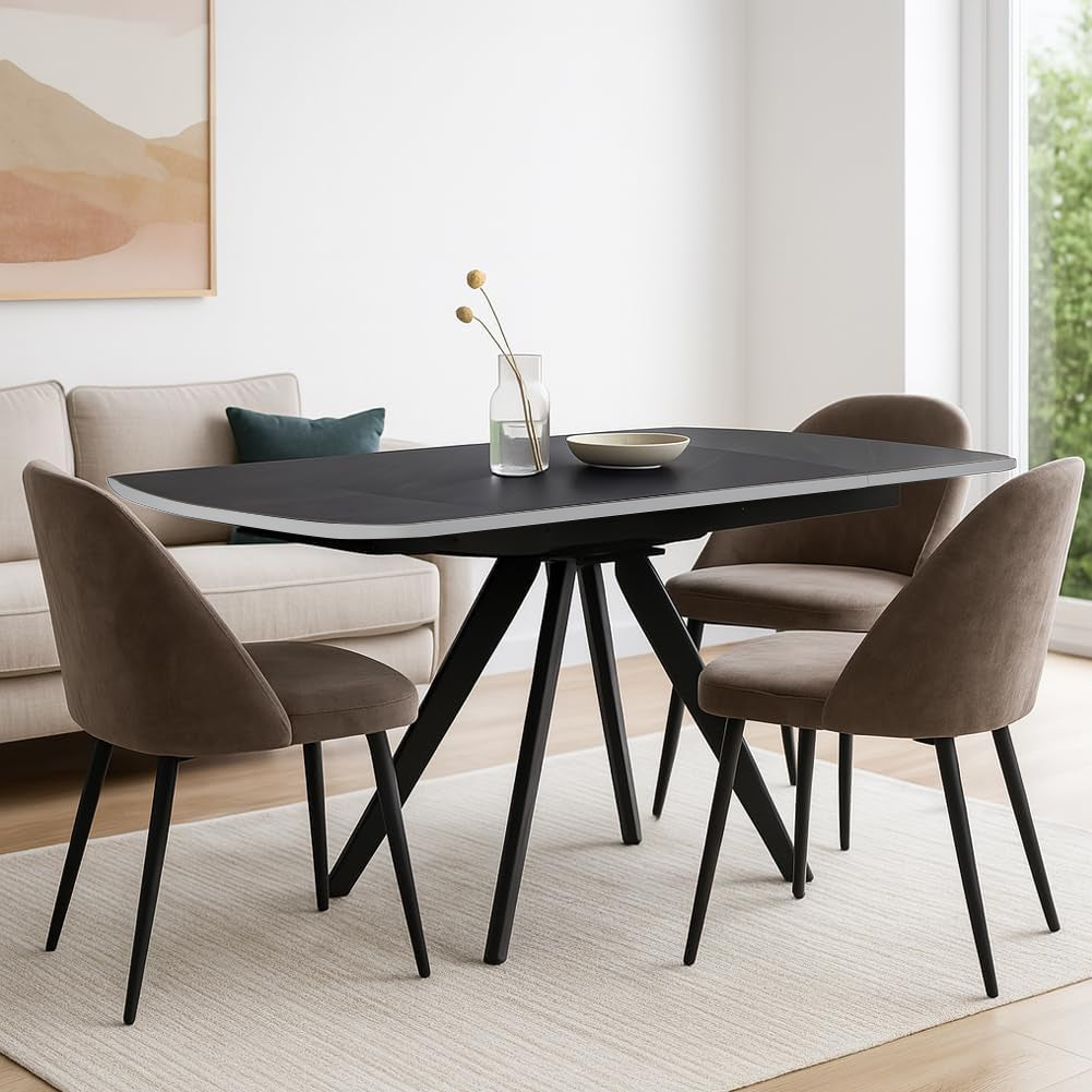 Tavolo Allungabile Rotante Ceramica Effetto Marmo Nero da 6-8 Posti Salvaspazio