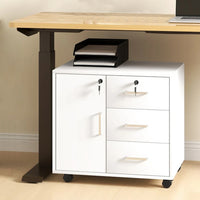 Mobile Schedario per Ufficio Multiuso 3 Cassetti Armadietto con Chiavi e Ruote