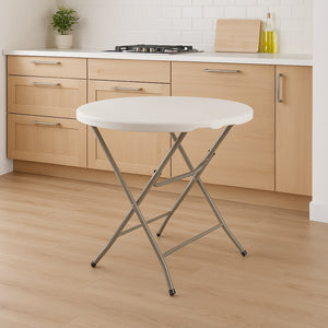 Tavolo Pieghevole in Resina HDPE 80x80 H74cm Richiudibile Salvaspazio Bianco