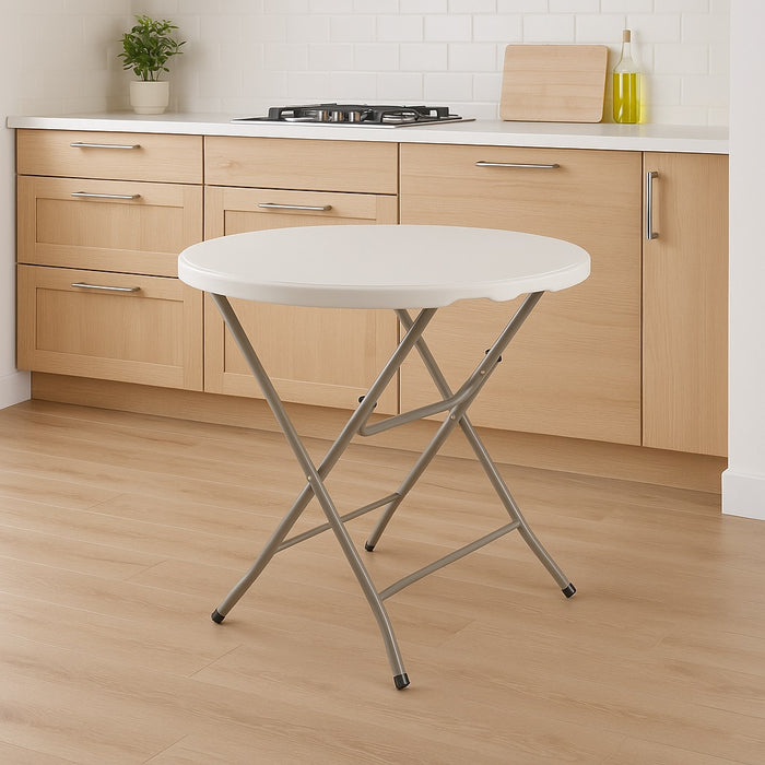 Tavolo Pieghevole in Resina HDPE 80x80 H74cm Richiudibile Salvaspazio Bianco