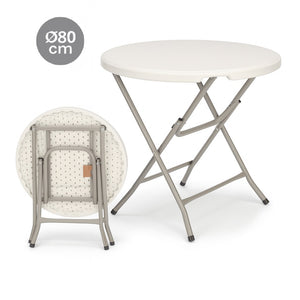 Tavolo Pieghevole in Resina HDPE 80x80 H74cm Richiudibile Salvaspazio Bianco