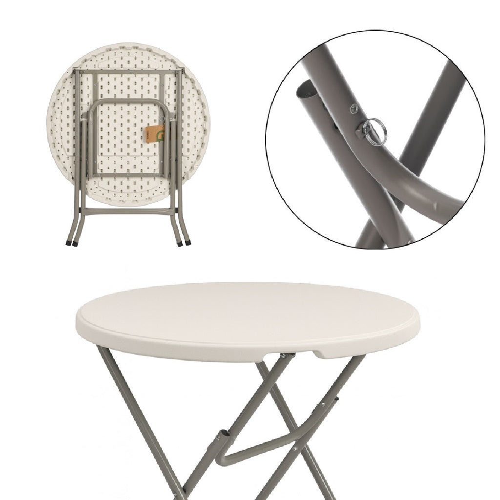 Tavolo Pieghevole in Resina HDPE 80x80 H74cm Richiudibile Salvaspazio Bianco