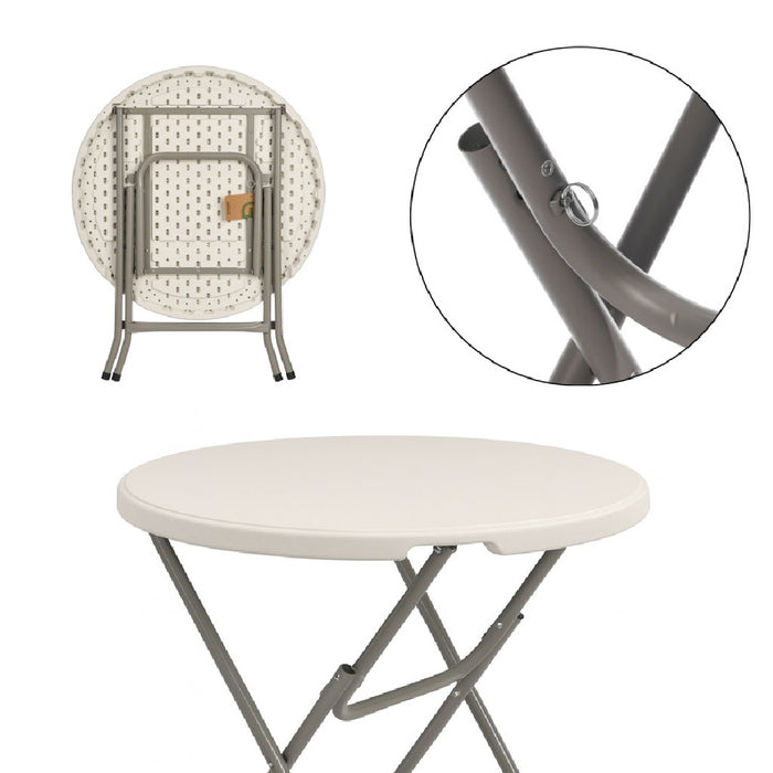 Tavolo Pieghevole in Resina HDPE 80x80 H74cm Richiudibile Salvaspazio Bianco