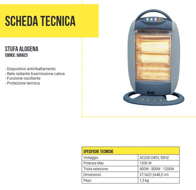 STUFA ALOGENA OSCILLANTE 3 LIVELLI DI POTENZA 400/800/1200W