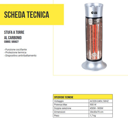 Stufa a Torre con Lampade al Carbonio Oscillante – 450W / 900W