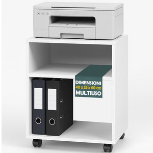 Mobile Ufficio Porta Stampante con Ruote Mobiletto Multiuso Bianco 40x35x60cm