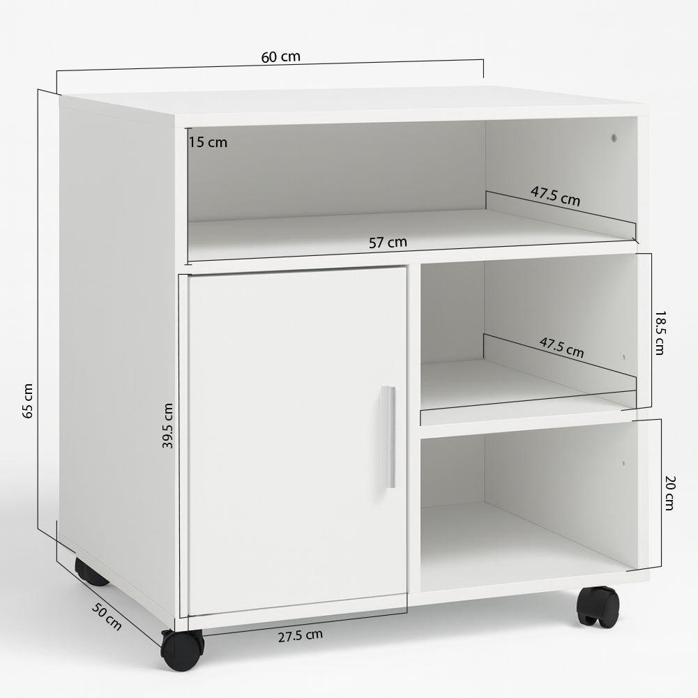Mobile Porta Stampante con Anta e Ripiani Mobiletto Ufficio Multiuso 60x50x65cm