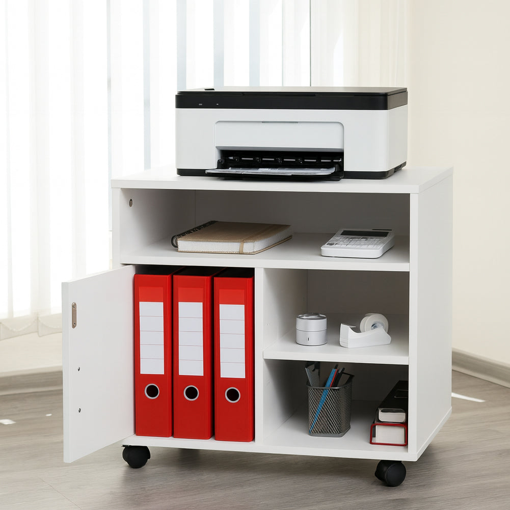 Mobile Porta Stampante con Anta e Ripiani Mobiletto Ufficio Multiuso 60x50x65cm