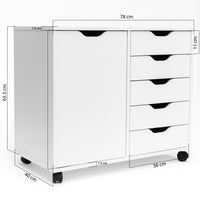 Schedario da Ufficio Porta Stampante Mobile Cassettiera 5 Cassetti 1 Anta Bianco