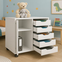 Schedario da Ufficio Porta Stampante Mobile Cassettiera 5 Cassetti 1 Anta Bianco