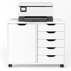 Schedario da Ufficio Porta Stampante Mobile Cassettiera 5 Cassetti 1 Anta Bianco