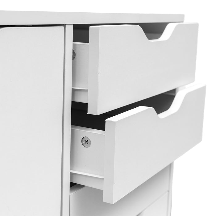Schedario da Ufficio Porta Stampante Mobile Cassettiera 5 Cassetti 1 Anta Bianco