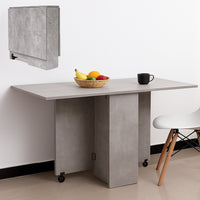 Tavolo da Pranzo Salvaspazio Scrivania Pieghevole con Ruote Cemento 140x75x74cm