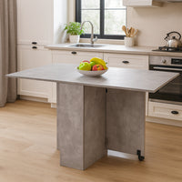 Tavolo da Pranzo Salvaspazio Scrivania Pieghevole con Ruote Cemento 140x75x74cm