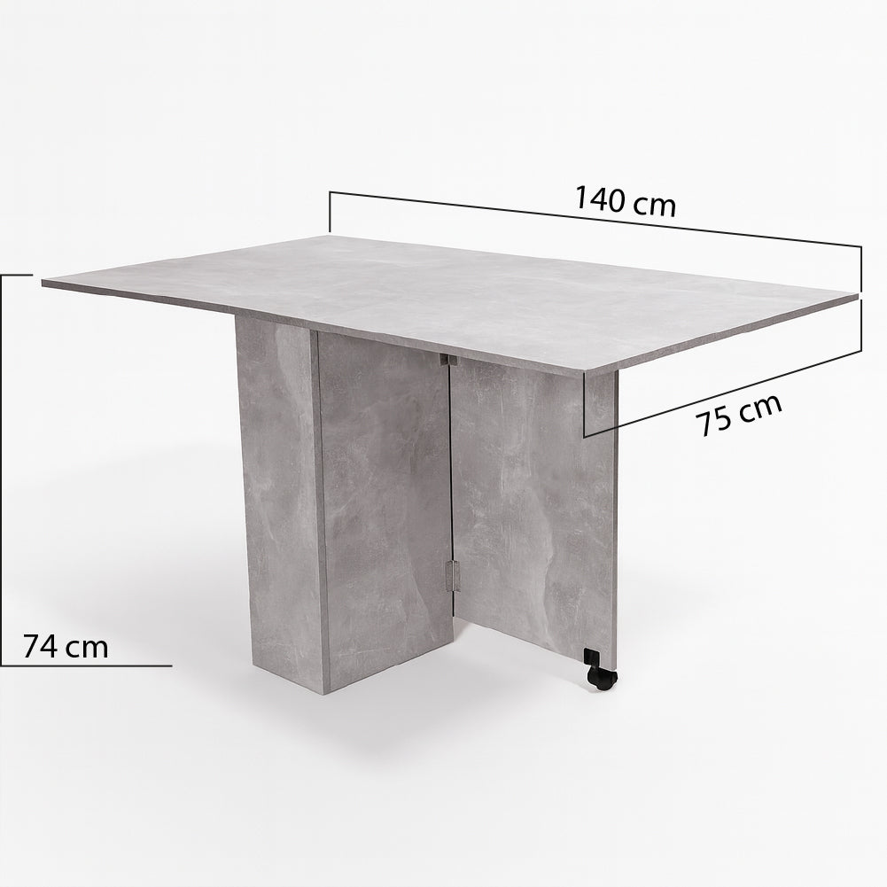 Tavolo da Pranzo Salvaspazio Scrivania Pieghevole con Ruote Cemento 140x75x74cm