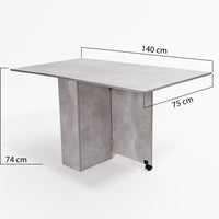 Tavolo da Pranzo Salvaspazio Scrivania Pieghevole con Ruote Cemento 140x75x74cm