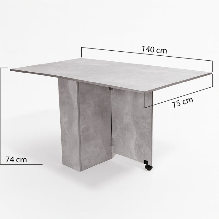 Tavolo da Pranzo Salvaspazio Scrivania Pieghevole con Ruote Cemento 140x75x74cm