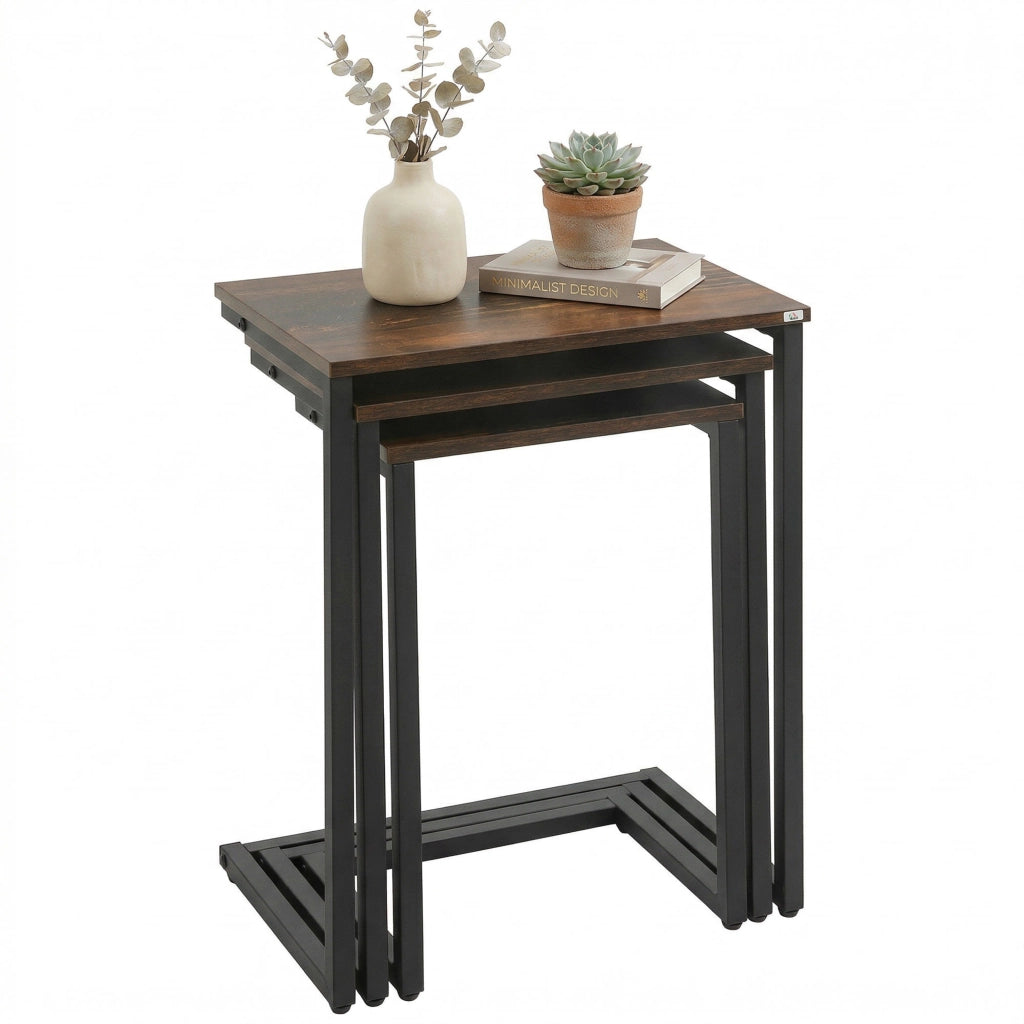 Set Tavolino da Caff¨¨ Industrial ¨C zephmum ¨C marrone+nero 45x30x60 cm