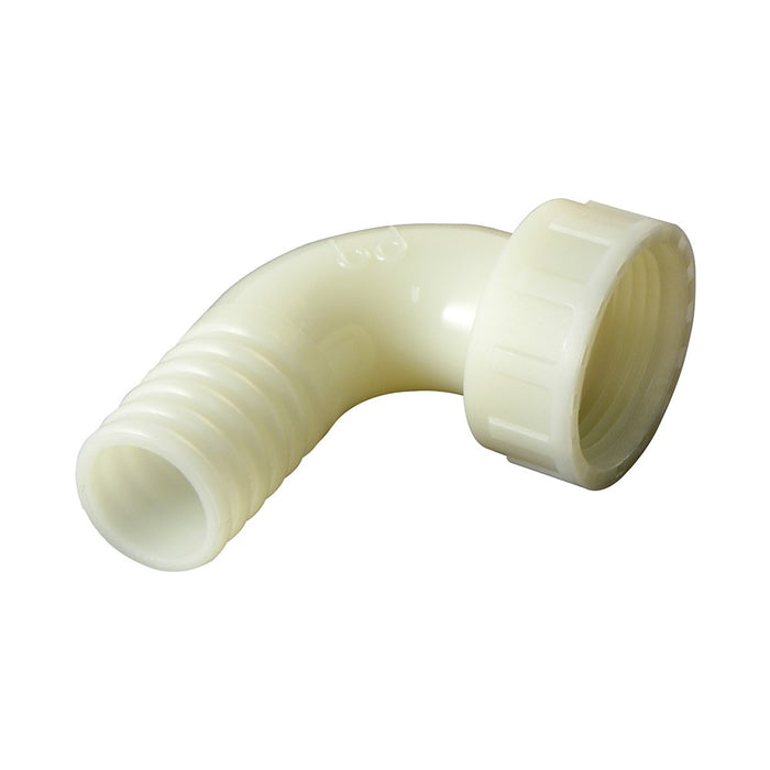 Portagomma curvo in pa a 90° per tubo, con estremità femmina ghiera mobile filettata