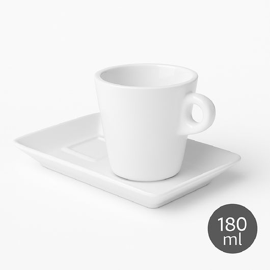 Set 6 Tazze Caffè con Piattino Porta Biscotti in Porcellana Bianca 180ml Stile BAR