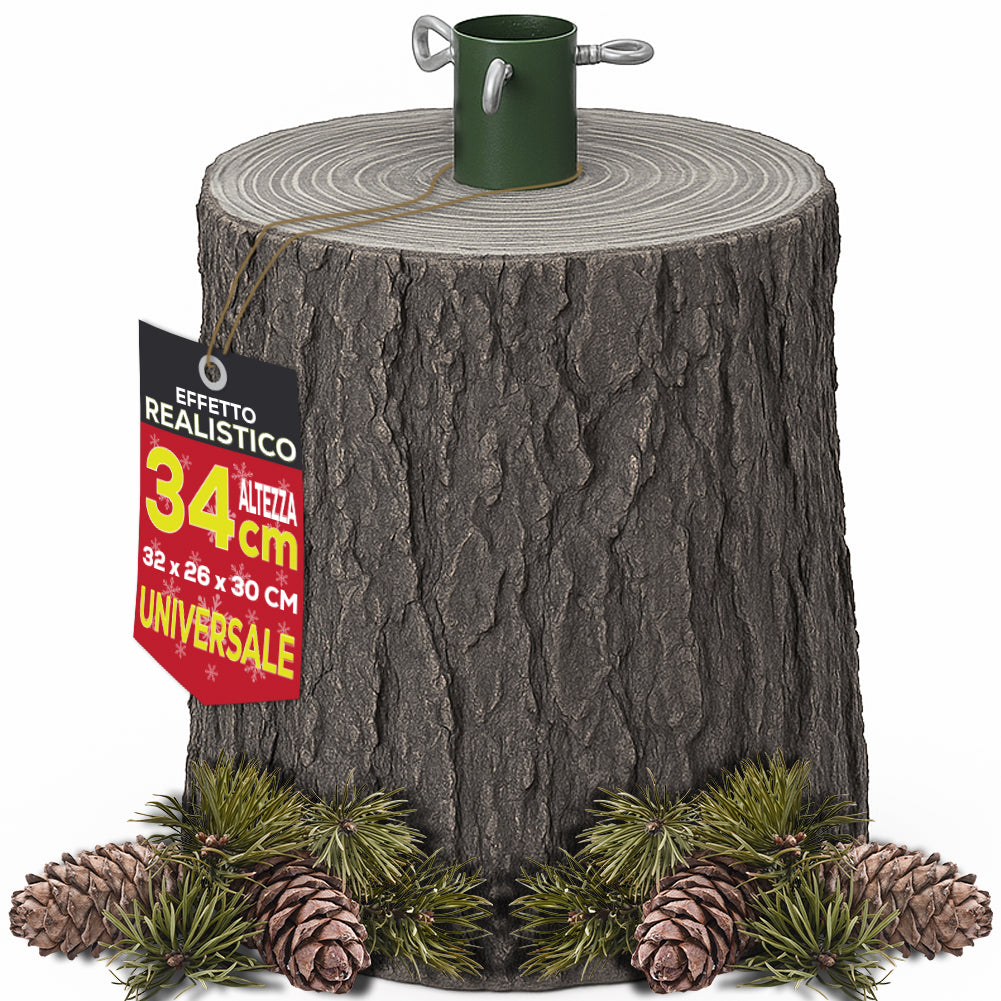 Base Supporto Albero di Natale Grigio Tronco Natalizio 34cm Realistico Universale