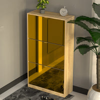 Scarpiera 3 Ante a Specchio Marrone Slim con Maniglia Salvaspazio 63x24x115cm