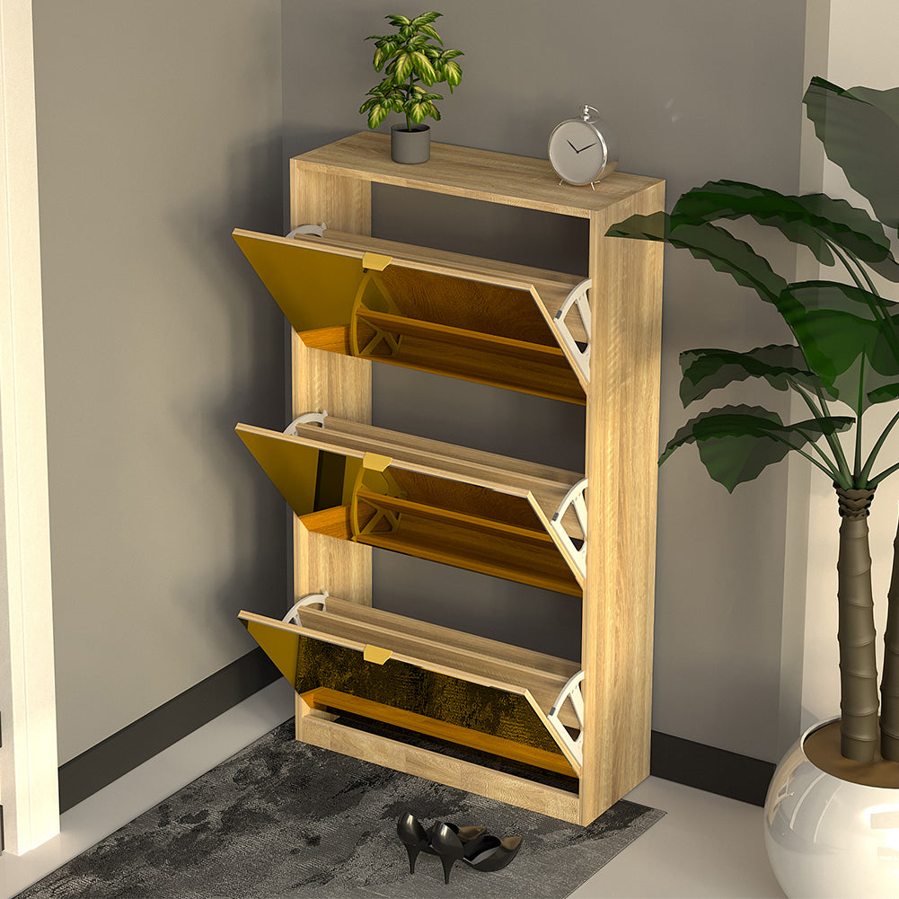 Scarpiera 3 Ante a Specchio Marrone Slim con Maniglia Salvaspazio 63x24x115cm