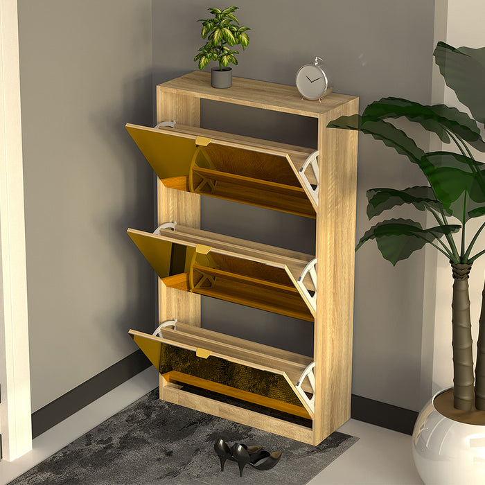 Scarpiera 3 Ante a Specchio Marrone Slim con Maniglia Salvaspazio 63x24x115cm