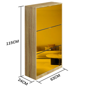 Scarpiera 3 Ante a Specchio Marrone Slim con Maniglia Salvaspazio 63x24x115cm