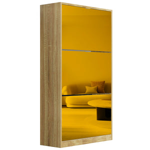 Scarpiera 3 Ante a Specchio Marrone Slim con Maniglia Salvaspazio 63x24x115cm