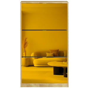 Scarpiera 3 Ante a Specchio Marrone Slim con Maniglia Salvaspazio 63x24x115cm