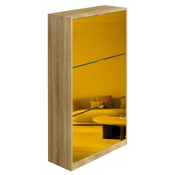 Scarpiera 3 Ante a Specchio Marrone Slim con Maniglia Salvaspazio 63x24x115cm