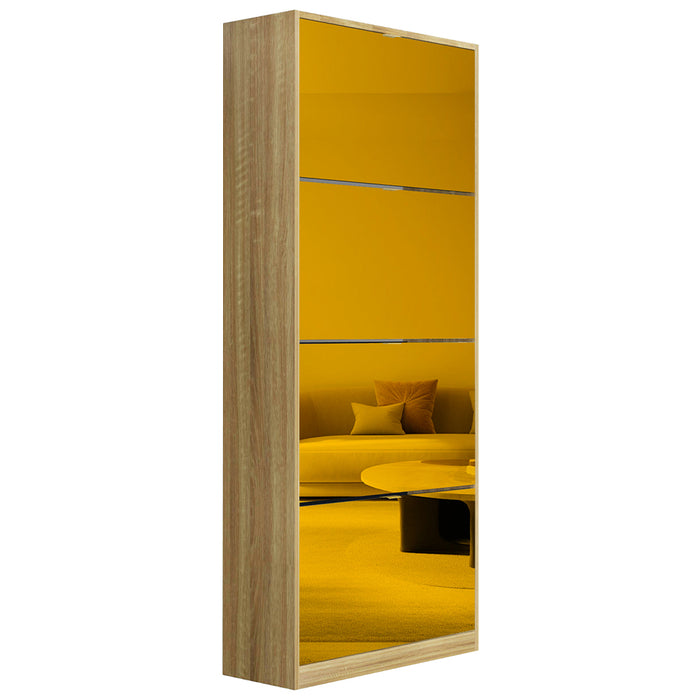 Scarpiera 4 Ante a Specchio Marrone Slim con Maniglia Salvaspazio 63x24x150cm