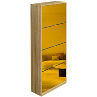 Scarpiera 4 Ante a Specchio Marrone Slim con Maniglia Salvaspazio 63x24x150cm